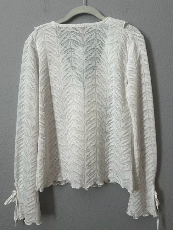 Loft Pointelle Ruffle Tie Cuff Top - Picture 5 of 9